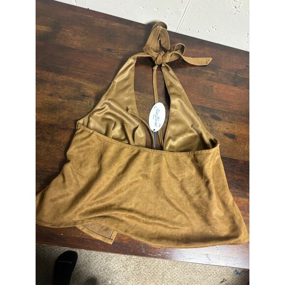 Your Favorite by PacSun Brown Suede-Style Halter Peplum Top – NWT – Size M - Picture 3 of 9
